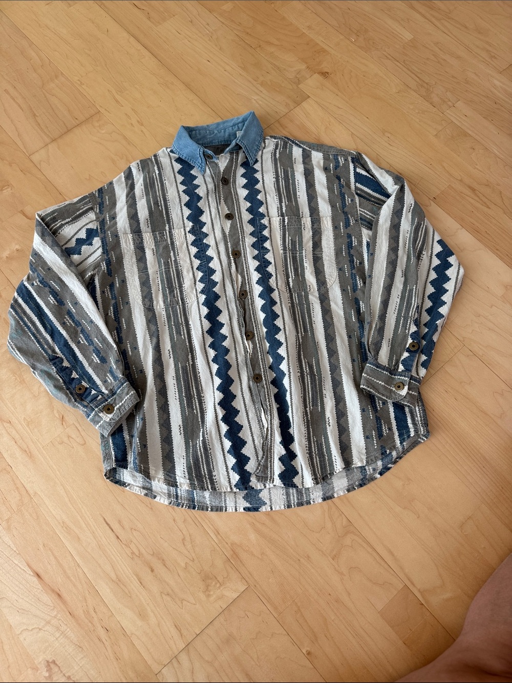 Blue Zone Denim Mens 90s Skater Grunge Western Button Down Shirt Size L Cotton